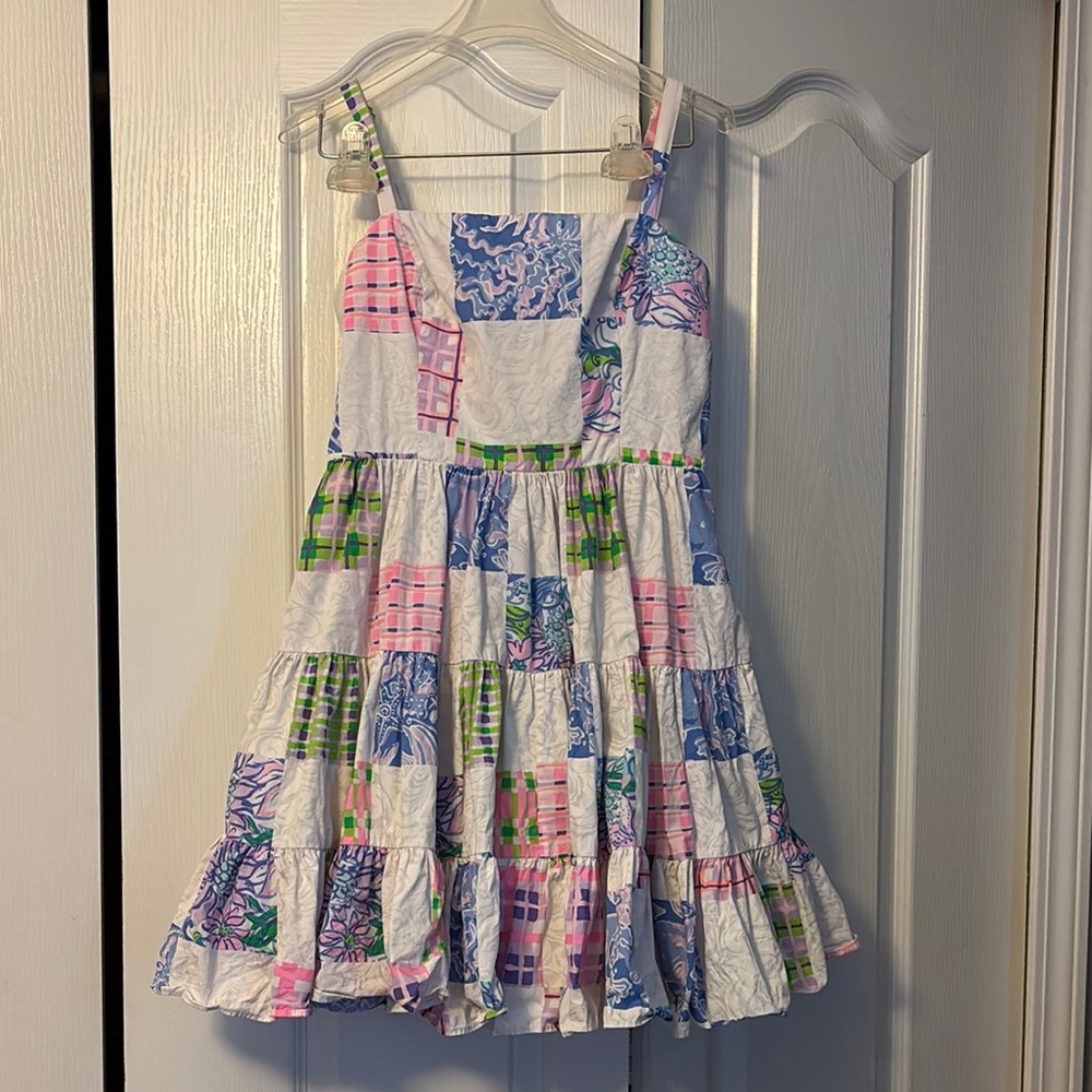Lilly Pulitzer Pink and Blue Ruffled Tiered Sundress